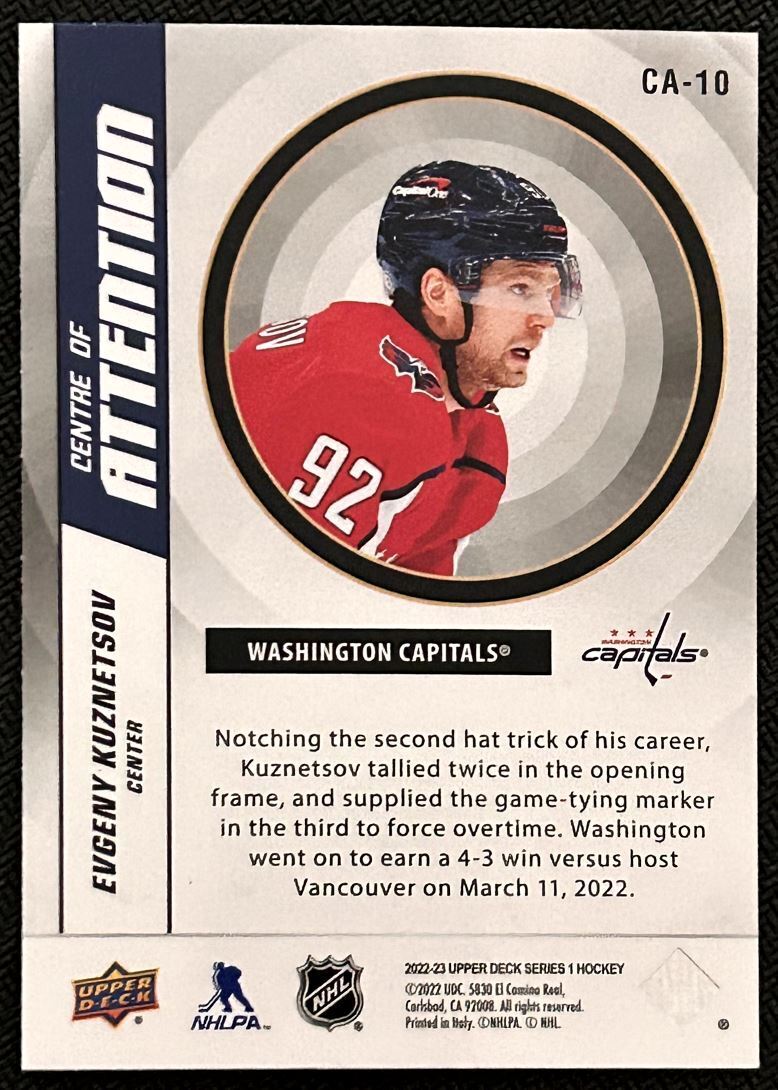 2022-23 Upper Deck Centre of Attention Evgeny Kuznetsov Capital District