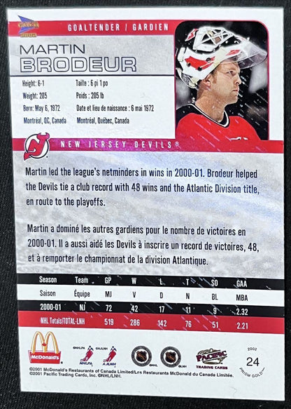 2000-01 Pacific McDonalds Martin Brodeur New Jersey Devils #24