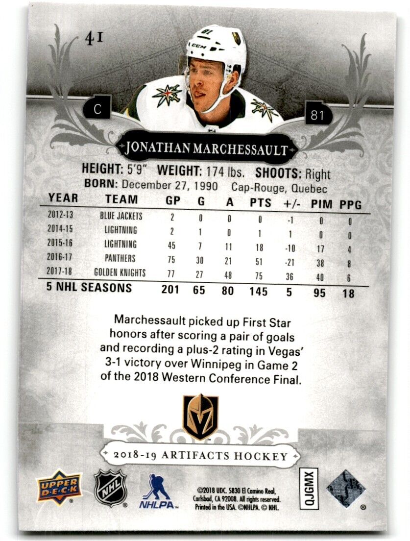 2018-19 Upper Deck Artifacts Jonathan Marchessault Vegas Golden Knights #41