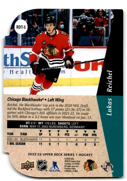 2022-23 Upper Deck Rookie Die-Cut Lukas Reichel Rookie Chicago Blackhawks #RDT-5