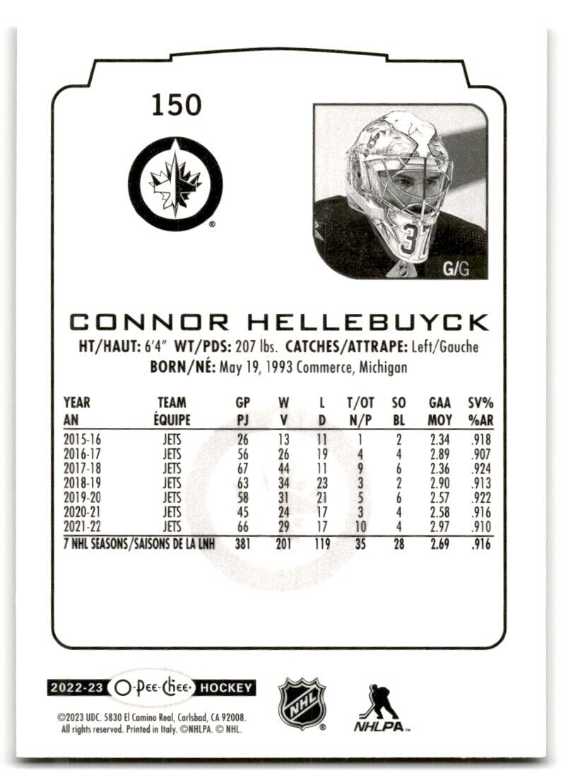 2022-23 O-Pee-Chee Connor Hellebuyck Winnipeg Jets #150