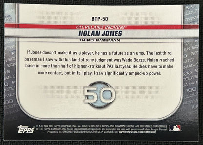 2020 Bowman Scouts Top 100 Nolan Jones Cleveland Indians #BTP-50