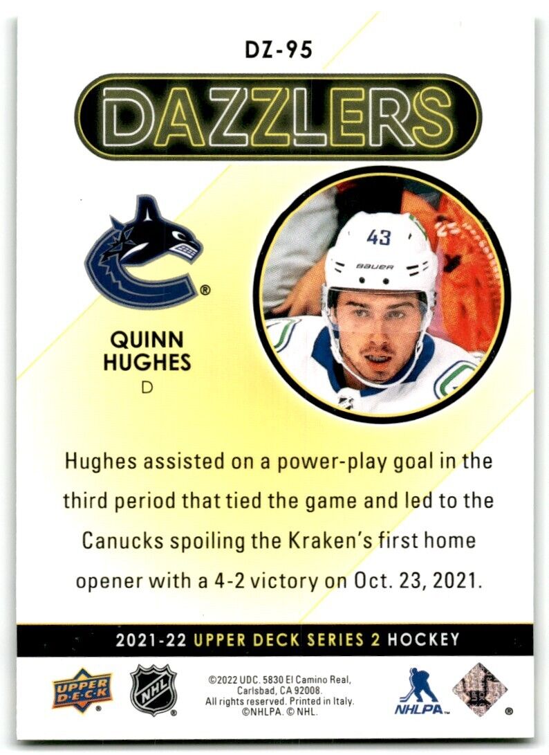 2021-22 Upper Deck Dazzlers Quinn Hughes Vancouver Canucks #DZ-95