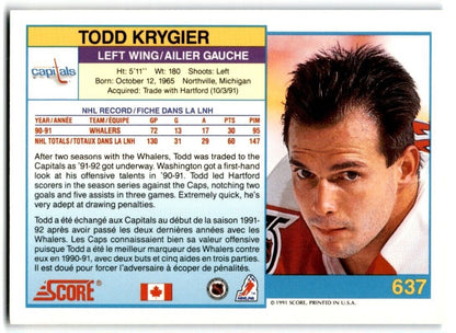 1991-92 Score Canadian Bilingual Todd Krygier Washington Capitals #637