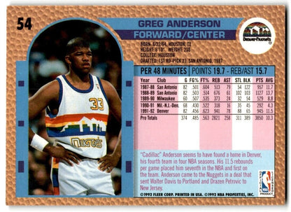 1992-93 Fleer Greg Anderson Denver Nuggets #54