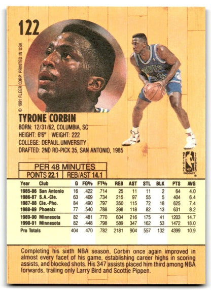 1991-92 Fleer Tyrone Corbin Minnesota Timberwolves #122