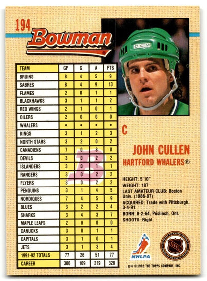 1992-93 Bowman John Cullen Hartford Whalers #194