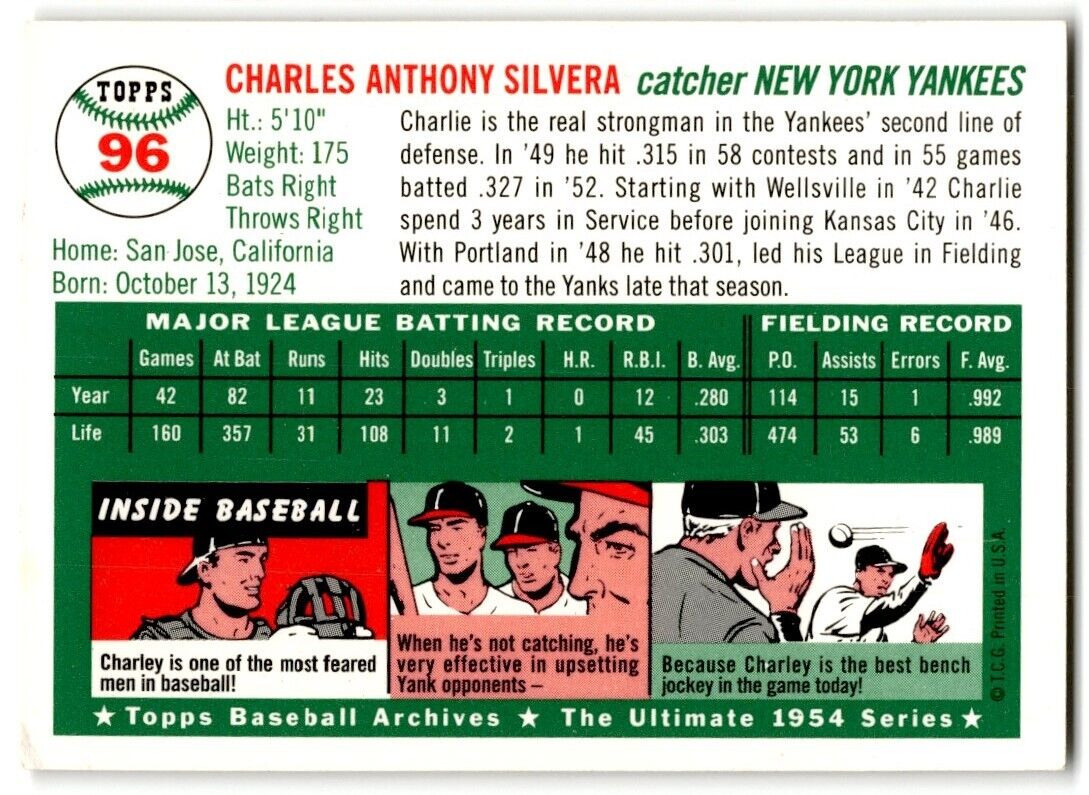 1994 Topps Archives 1954 Charlie Silvera New York Yankees #96