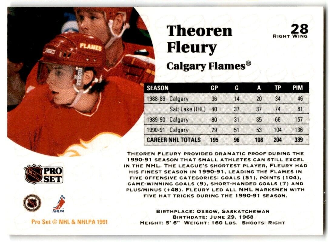 1991-92 Pro Set Theoren Fleury Calgary Flames #28