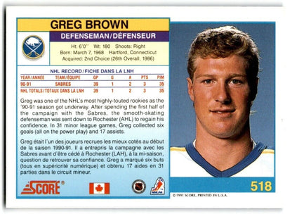 1991-92 Score Canadian Greg Brown Buffalo Sabres #518