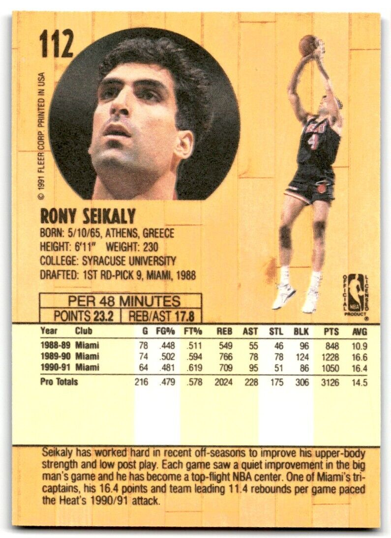 1991-92 Fleer Rony Seikaly Miami Heat #112