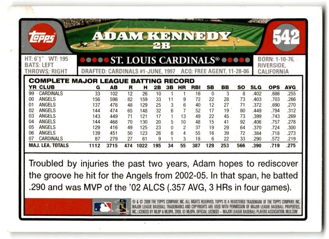 2008 Topps Adam Kennedy St. Louis Cardinals #542