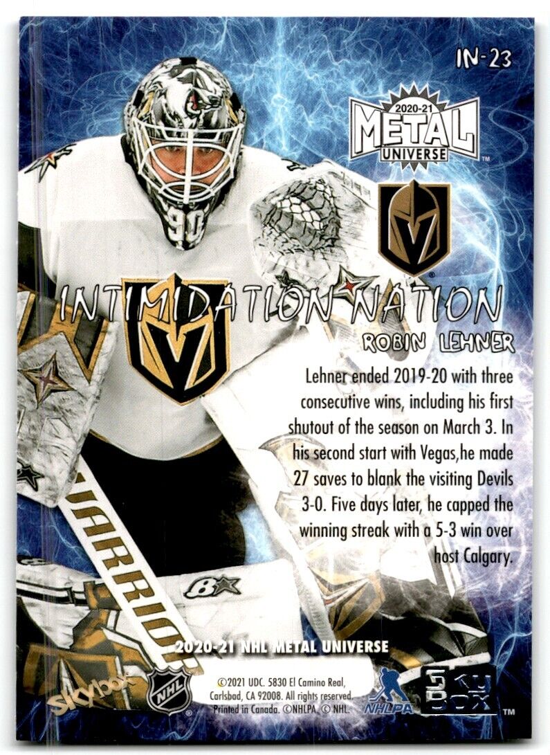 2021-22 SkyBox Metal Universe Robin Lehner Vegas Golden Knights #IN-23