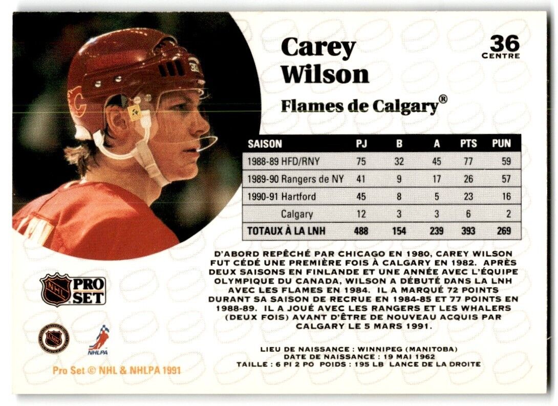 1991-92 Pro Set French Carey Wilson Calgary Flames #36