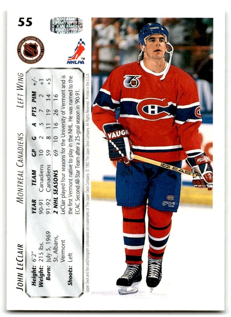 1992-93 Upper Deck John LeClair Montreal Canadiens #55