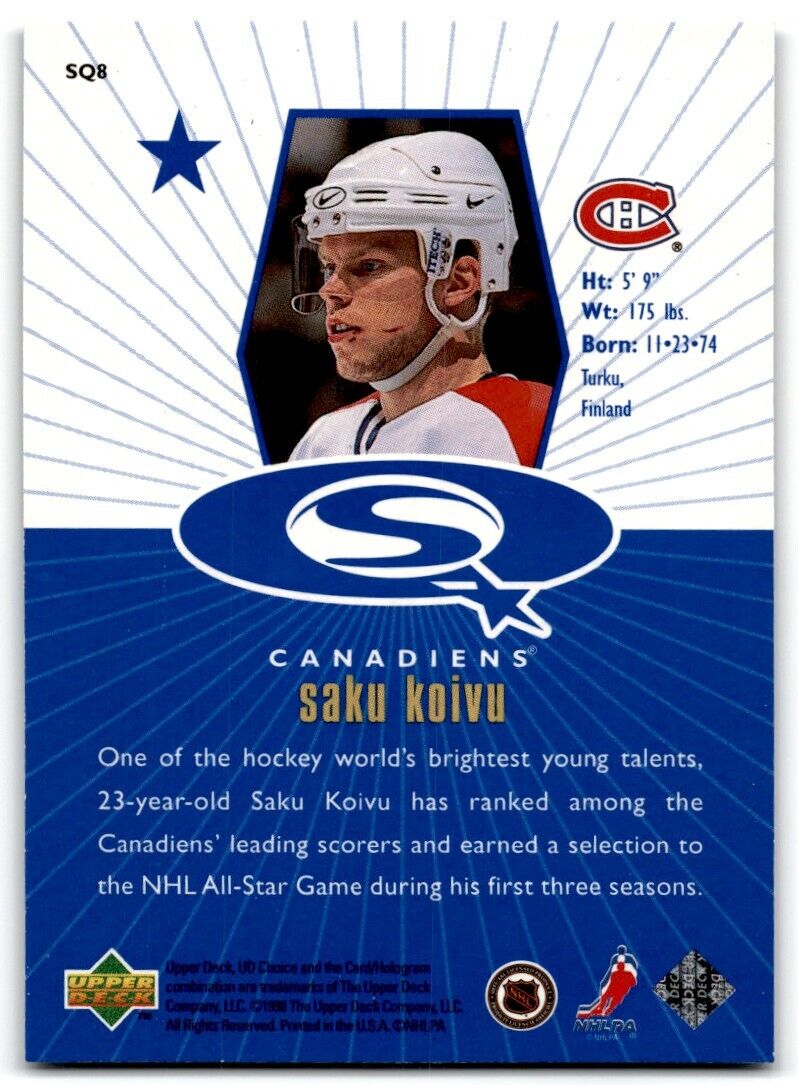 1998-99 UD Choice StarQuest Blue Saku Koivu Montreal Canadiens #SQ8