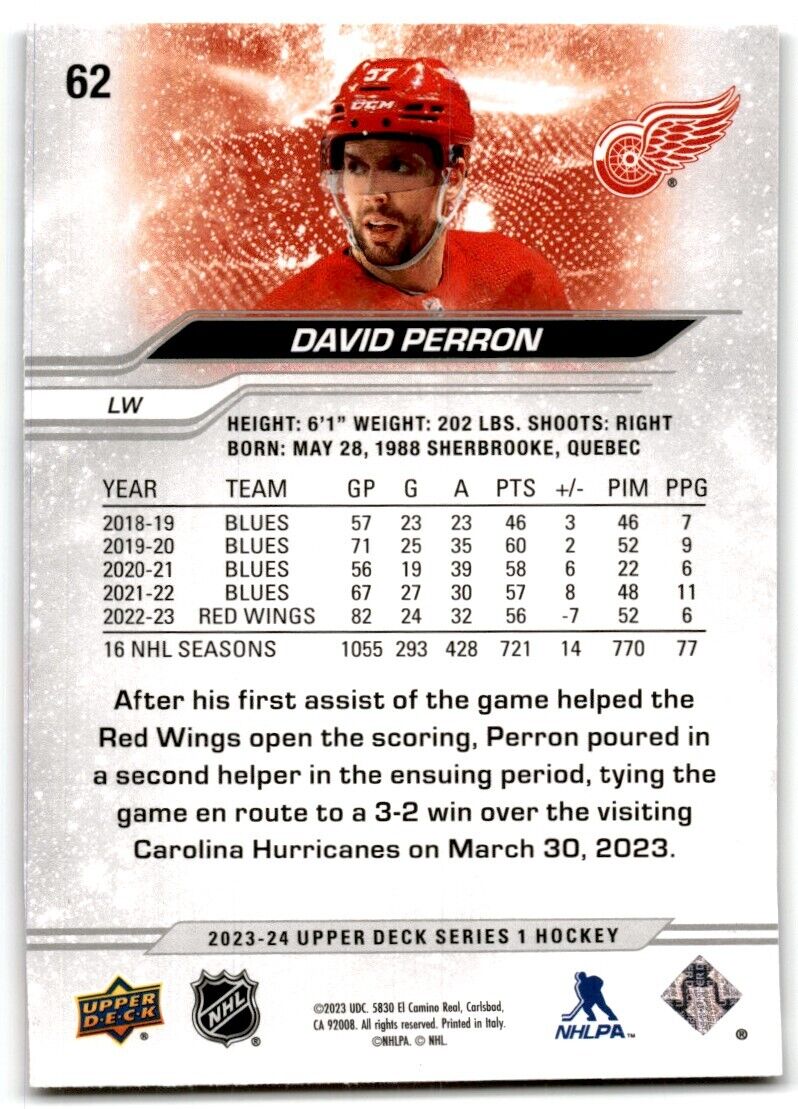 2023-24 Upper Deck David Perron Detroit Red Wings #62