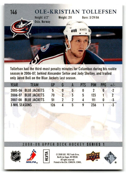 2008-09 Upper Deck Ole-Kristian Tollefsen Columbus Blue Jackets #146