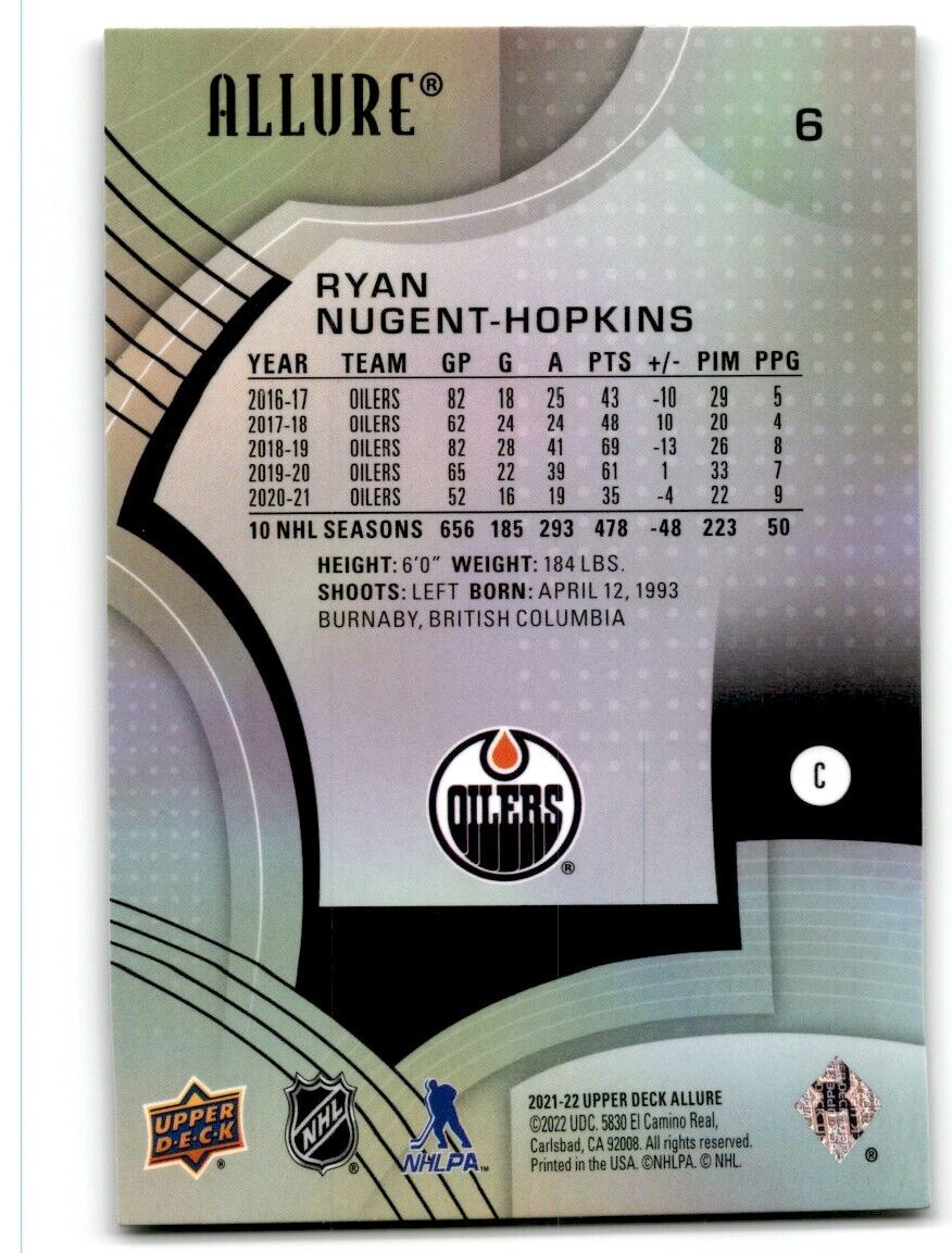 2021-22 Upper Deck Allure Ryan Nugent-Hopkins Edmonton Oilers #6