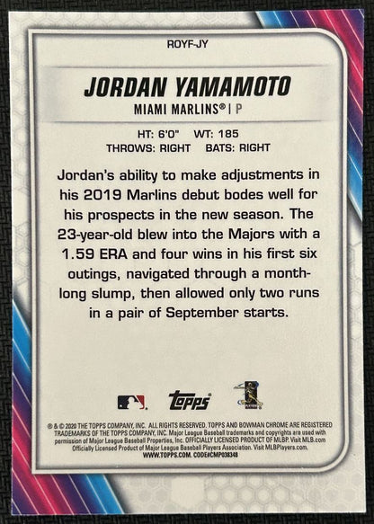 2020 Bowman Rookie of the Year Favorites Jordan Yamamoto Rookie Miami Marlins