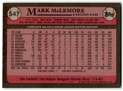 1989 Topps Mark McLemore California Angels #547