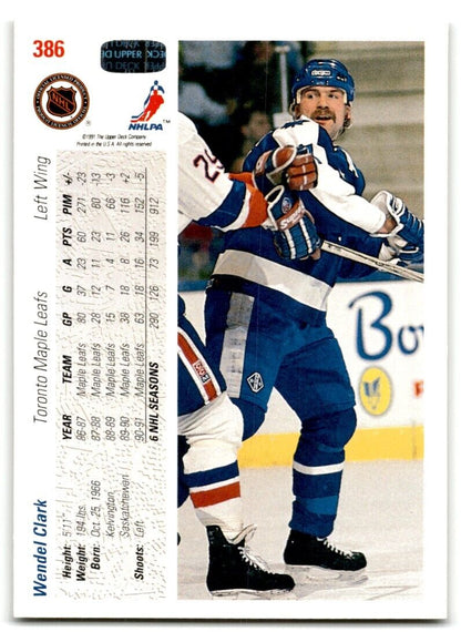 1991-92 Upper Deck Wendel Clark Toronto Maple Leafs #386