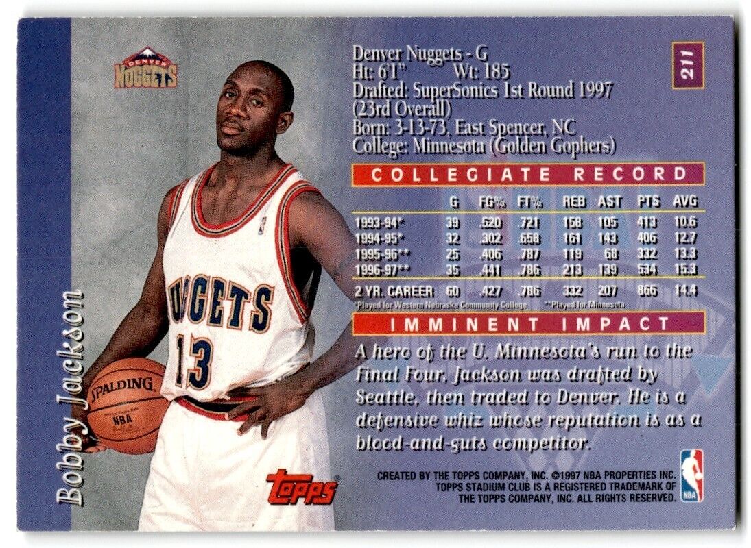 1997-98 Stadium Club Members Only I Bobby Jackson Denver Nuggets #211