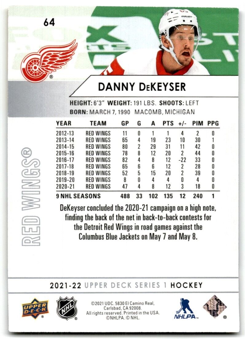 2021-22 Upper Deck Danny DeKeyser Detroit Red Wings #64