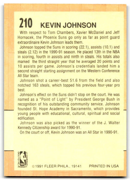 1991-92 Fleer Kevin Johnson Phoenix Suns #210