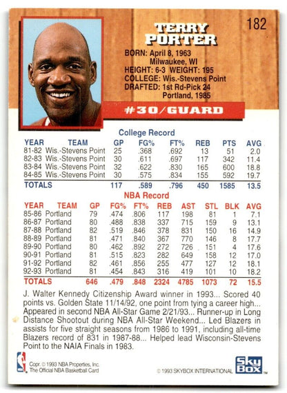 1993-94 Hoops Fifth Anniversary Gold Terry Porter Portland Trail Blazers #182