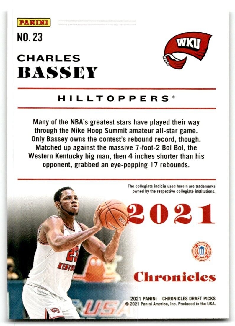 2021-22 Panini Chronicles Draft Picks Charles Bassey Western Kentucky