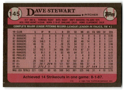 1989 Topps Dave Stewart Oakland Athletics #145