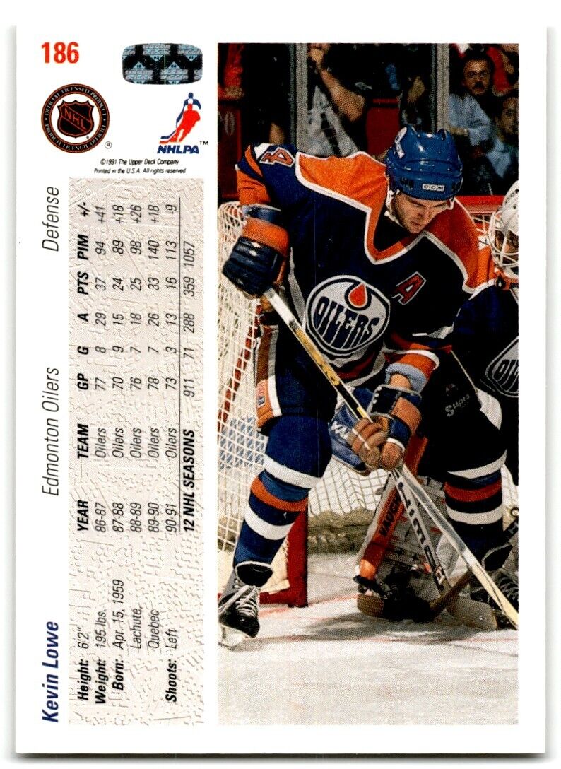 1991-92 Upper Deck Kevin Lowe Edmonton Oilers #186A