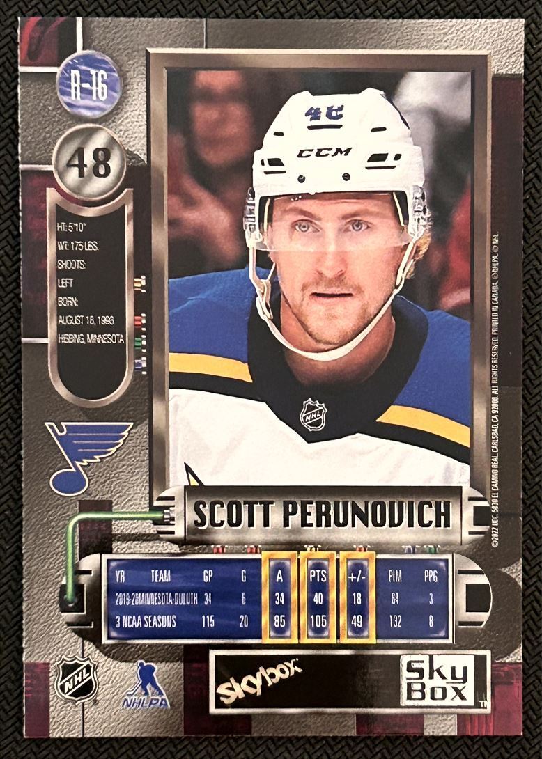 2021-22 Skybox Metal Universe 1997-98 Retro Rookies Scott Perunovich Rookie St.