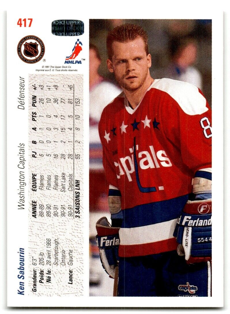 1991-92 Upper Deck French Ken Sabourin Washington Capitals #417