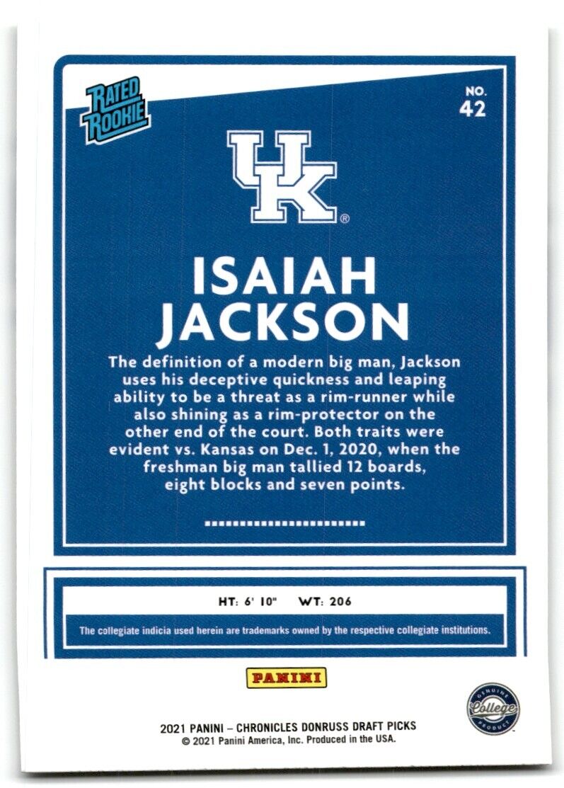 2021-22 Panini Chronicles Donruss Draft Picks Isaiah Jackson Kentucky Wildcats