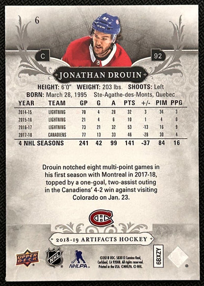 2018-19 Upper Deck Artifacts Jonathan Drouin Montreal Canadiens #6