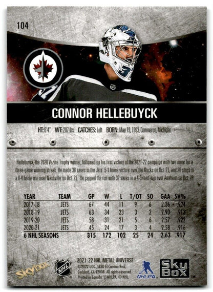 2021-22 Skybox Metal Universe Connor Hellebuyck Winnipeg Jets #104