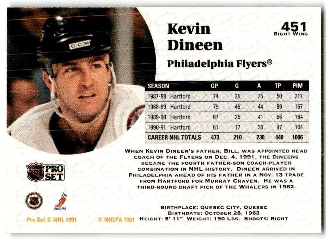 1991-92 Pro Set Kevin Dineen Philadelphia Flyers #451