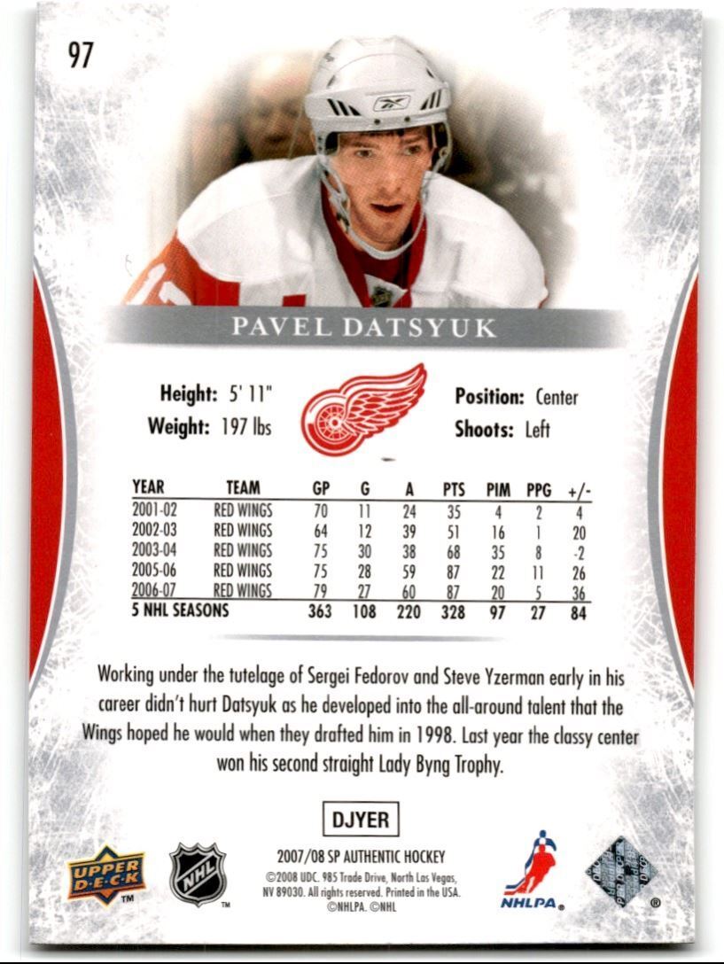 2007-08 SP Authentic Pavel Datsyuk Detroit Red Wings #97