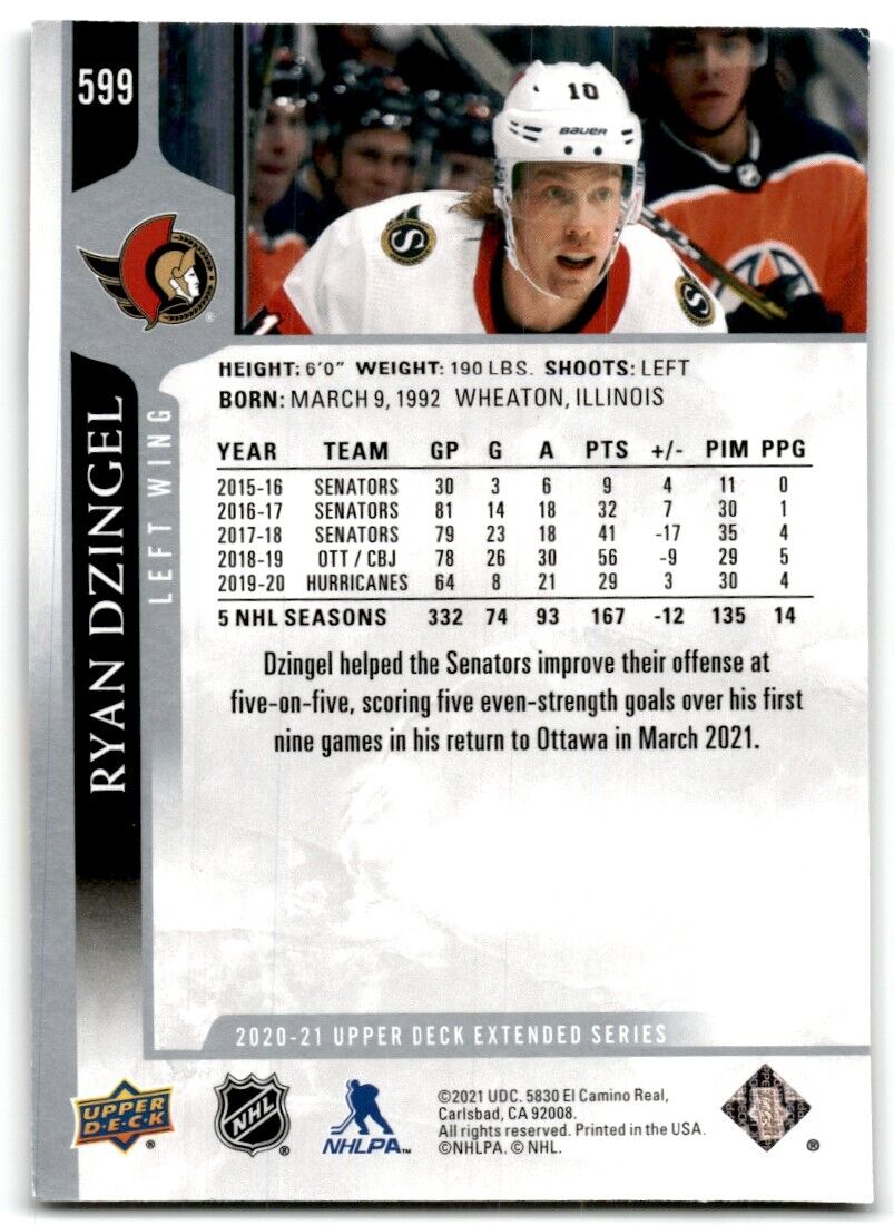 2020-21 Upper Deck Ryan Dzingel Ottawa Senators #599