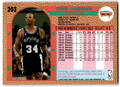 1992-93 Fleer Terry Cummings San Antonio Spurs #203