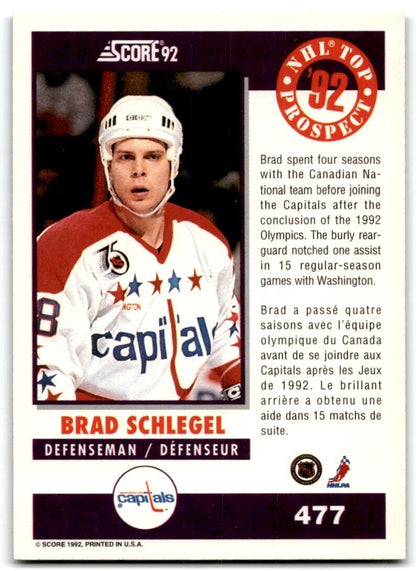 1992-93 Score Canadian Brad Schlegel Washington Capitals #477