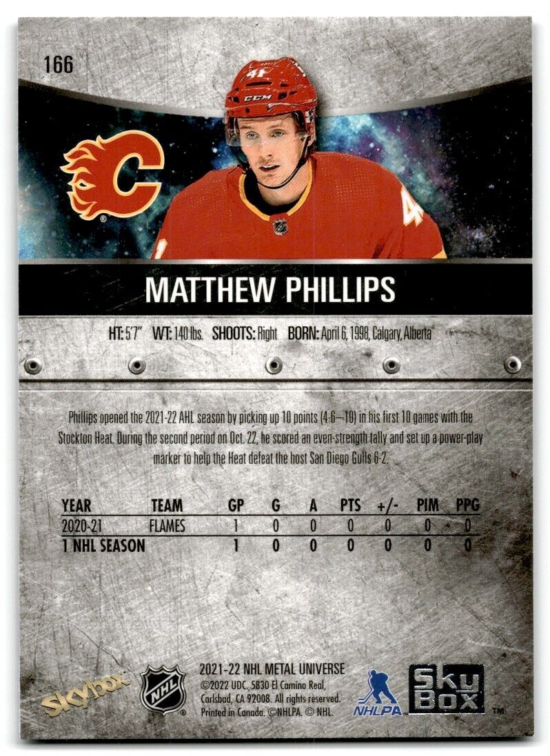 2021-22 Skybox Metal Universe Matthew Phillips Rookie Calgary Flames #166