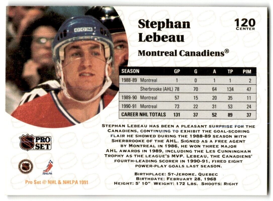 1991-92 Pro Set Stephan Lebeau Montreal Canadiens #120