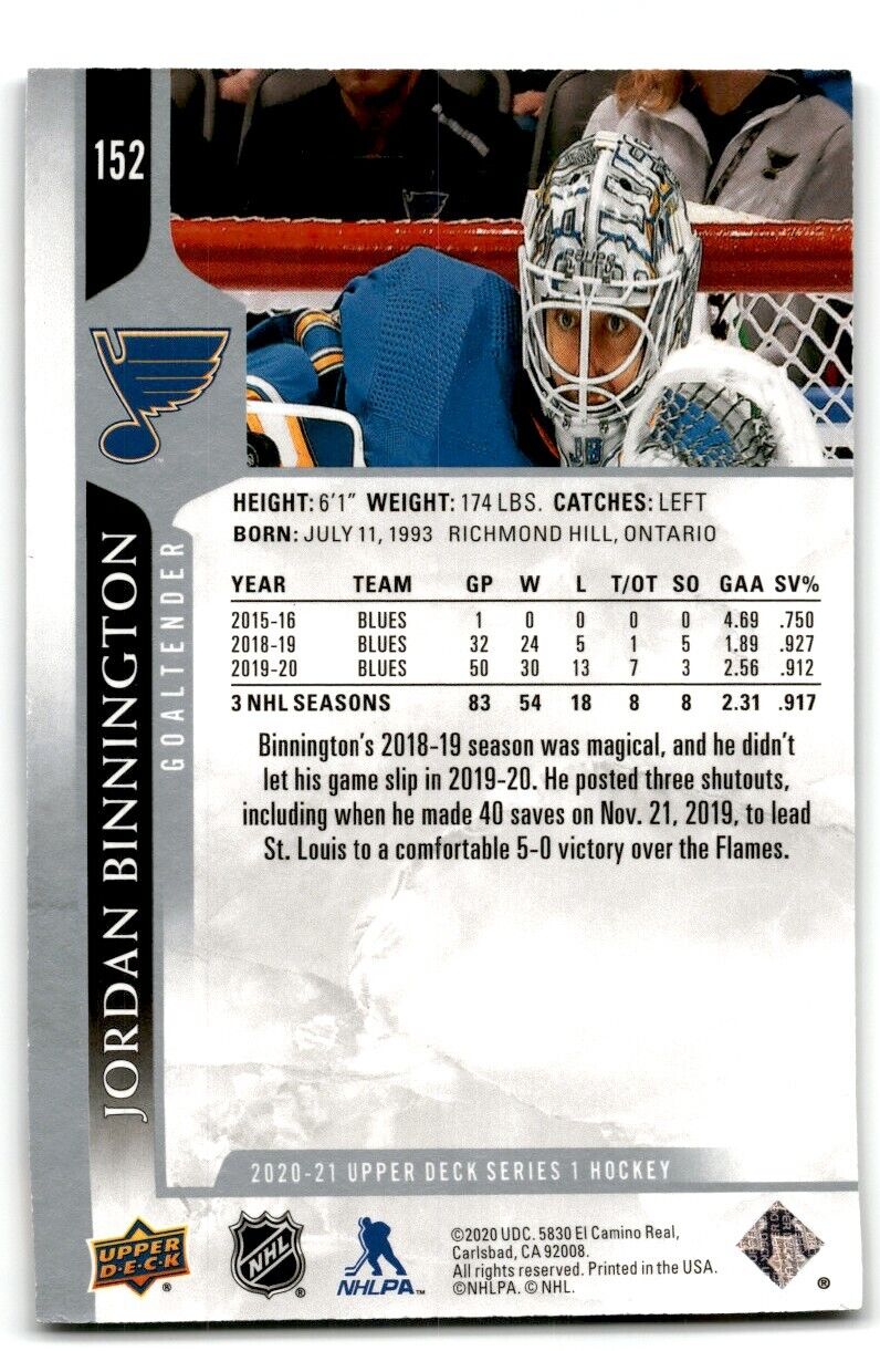 2020-21 Upper Deck Jordan Binnington St. Louis