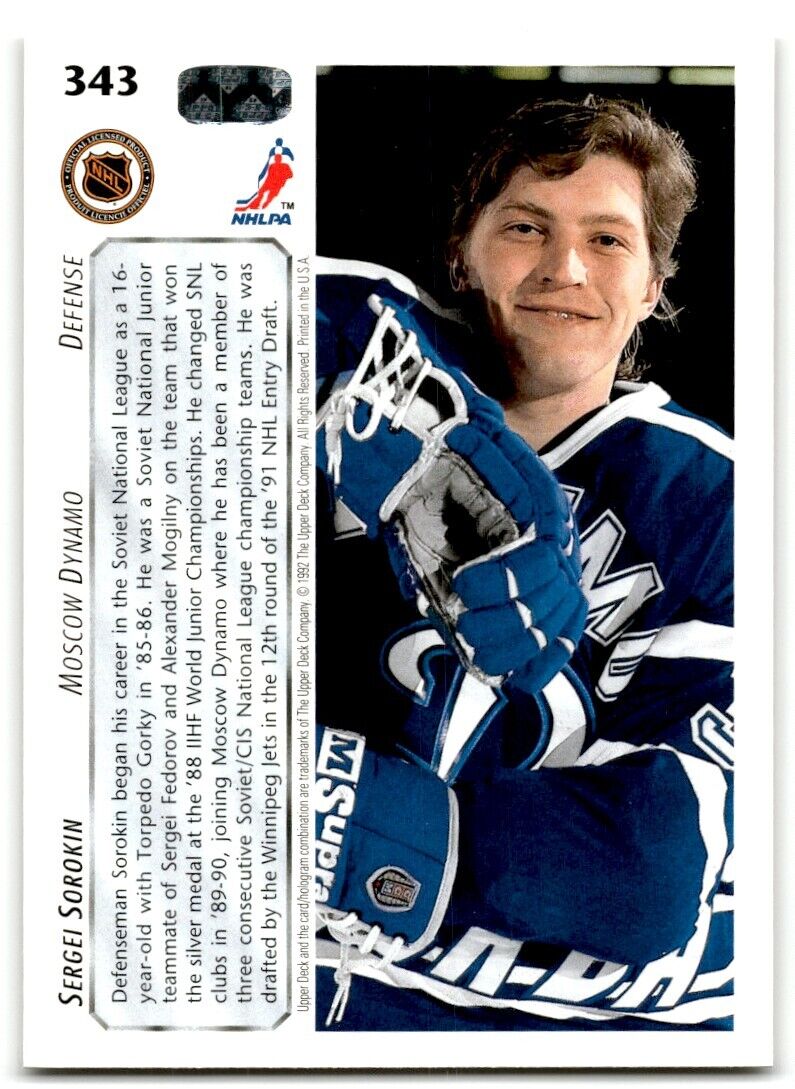 1992-93 Upper Deck Sergei Sorokin Rookie Dynamo Moscow #343