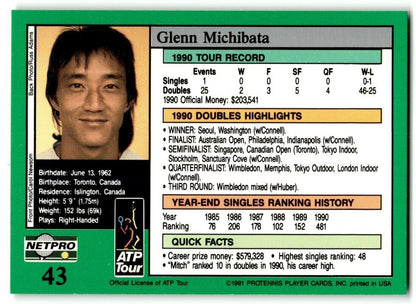 1991 Protennis player Cards Netpro Tour Star Glenn Michibata #43