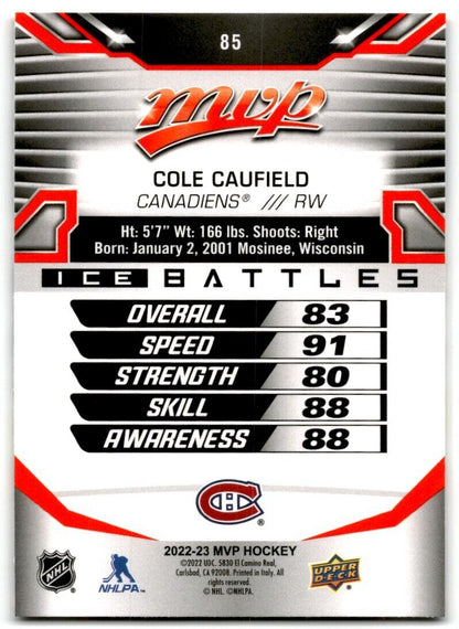 2022-23 Upper Deck MVP Ice Battles Cole Caufield Montreal Canadiens #85