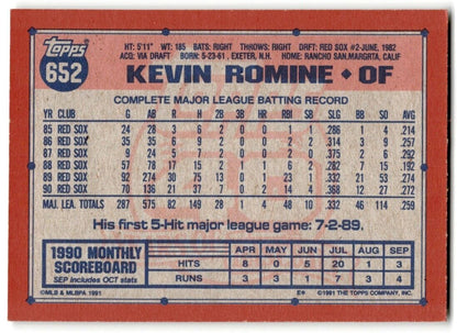 1991 Topps Kevin Romine Boston Red Sox #652